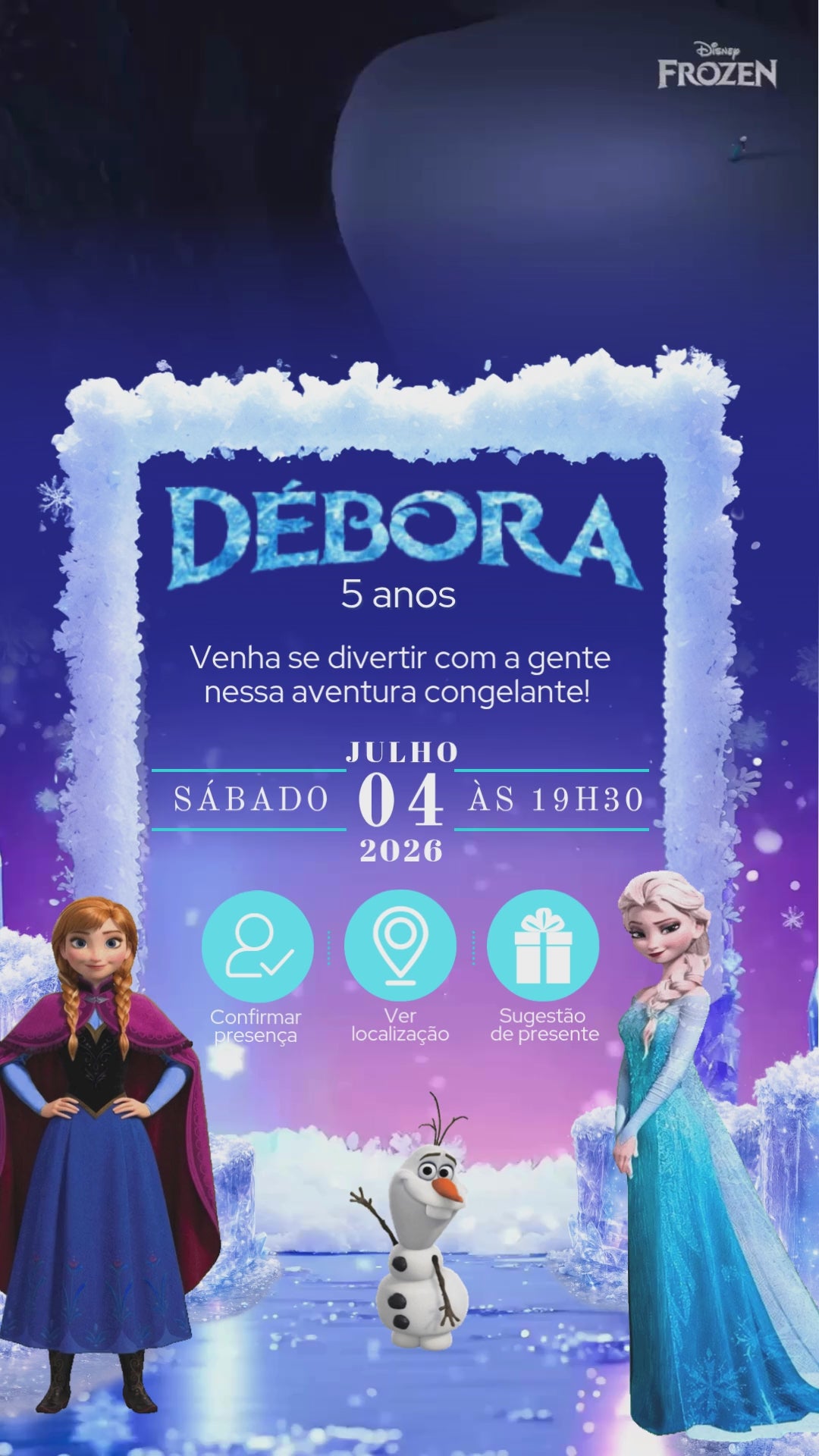 Convite Interativo Animado - Frozen