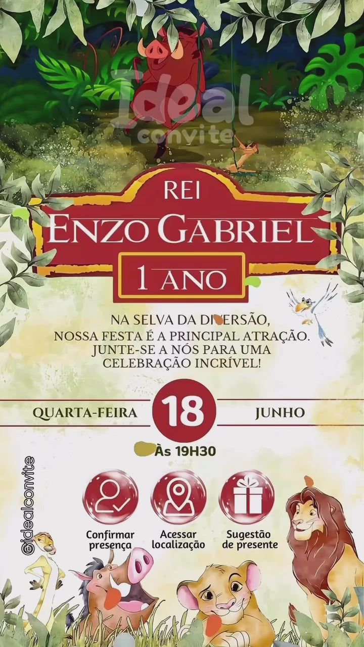 Convite Interativo Animado - Rei Leão