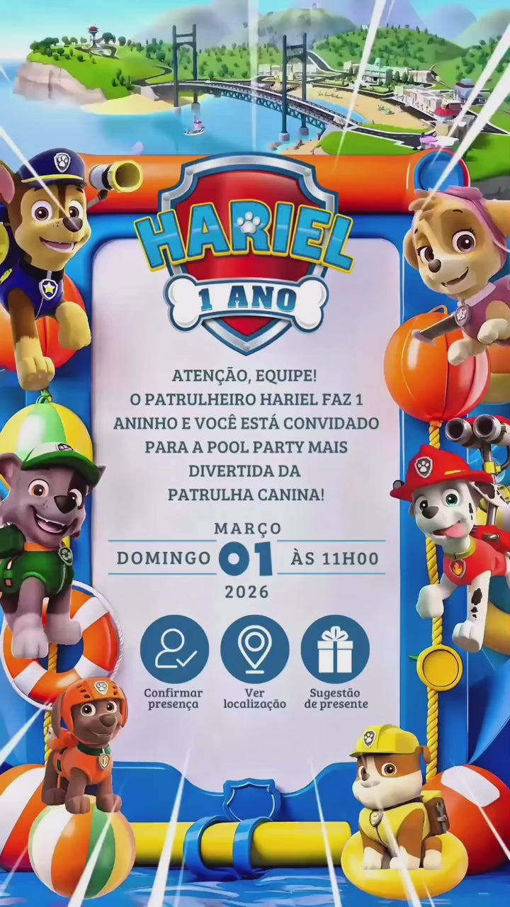 Convite Interativo Animado - Patrulha Canina
