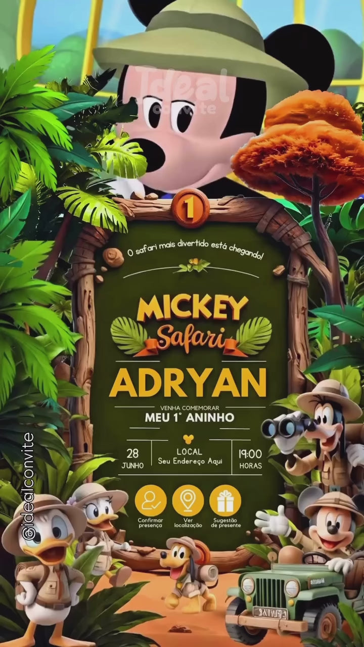 Convite Interativo Animado - Mickey Safari