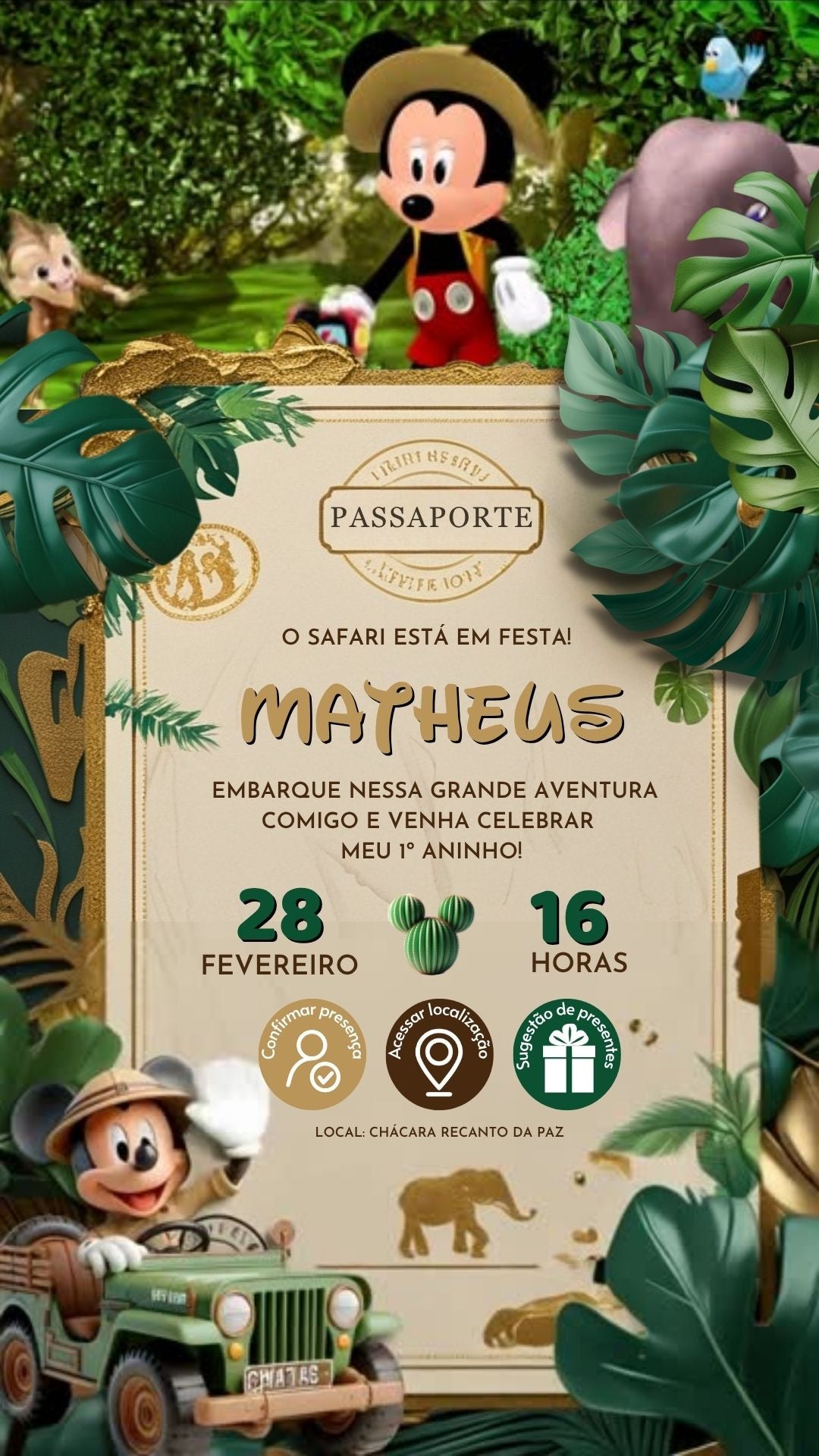 Convite Interativo Animado - Mickey Safari