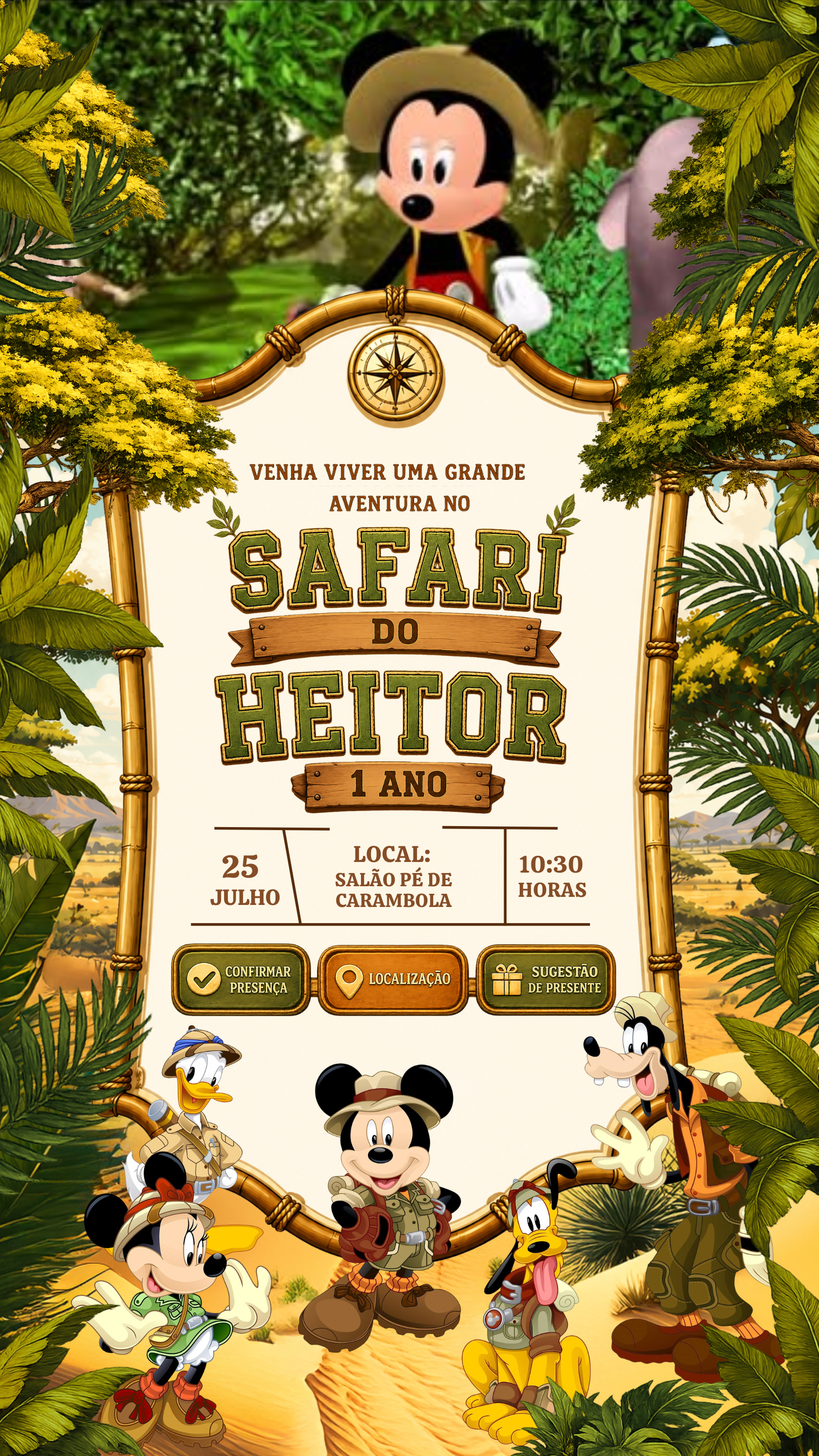 Convite Interativo Animado - Mickey Safari