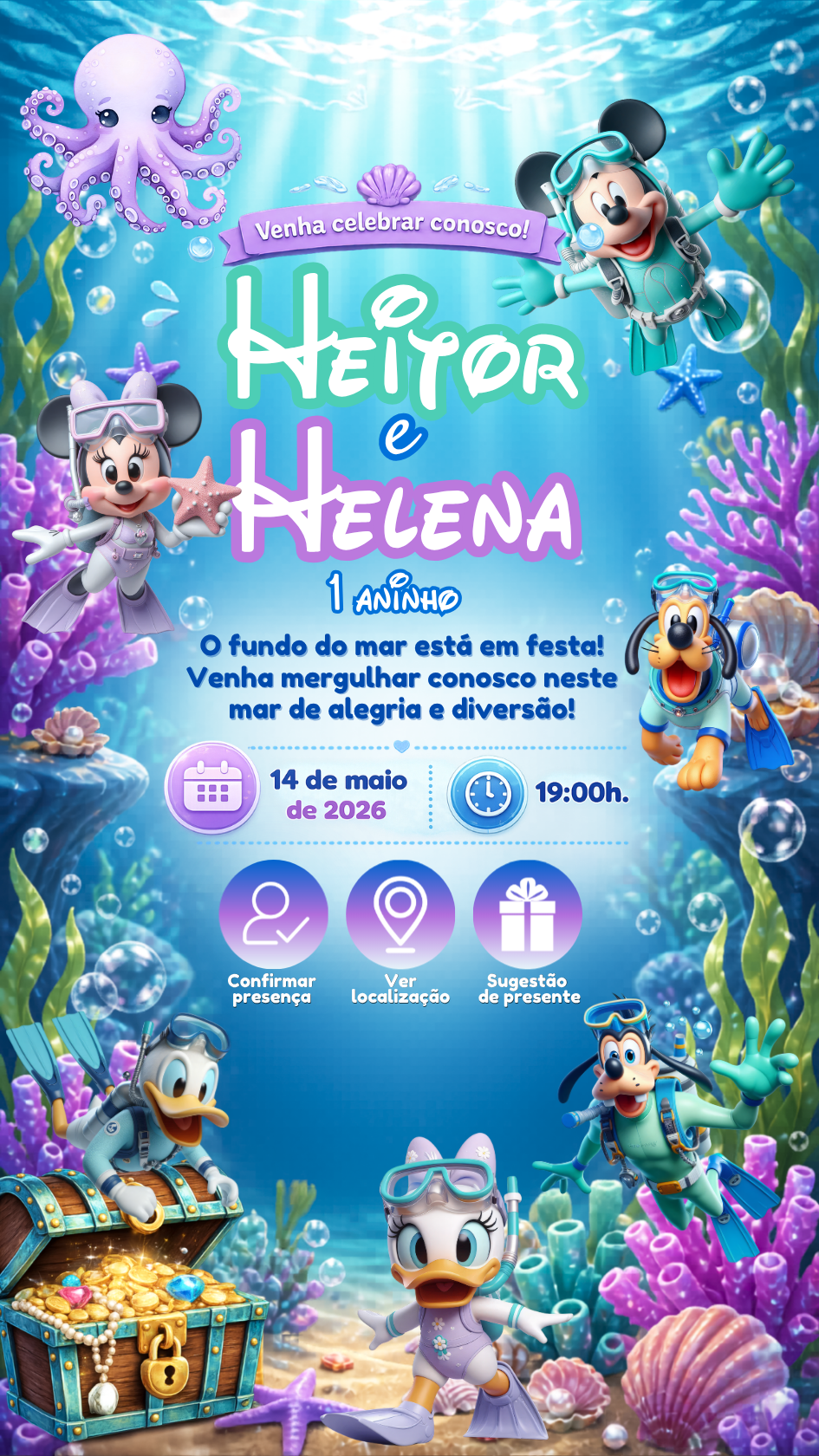 Convite Interativo Animado - Turma do Mickey Fundo do Mar