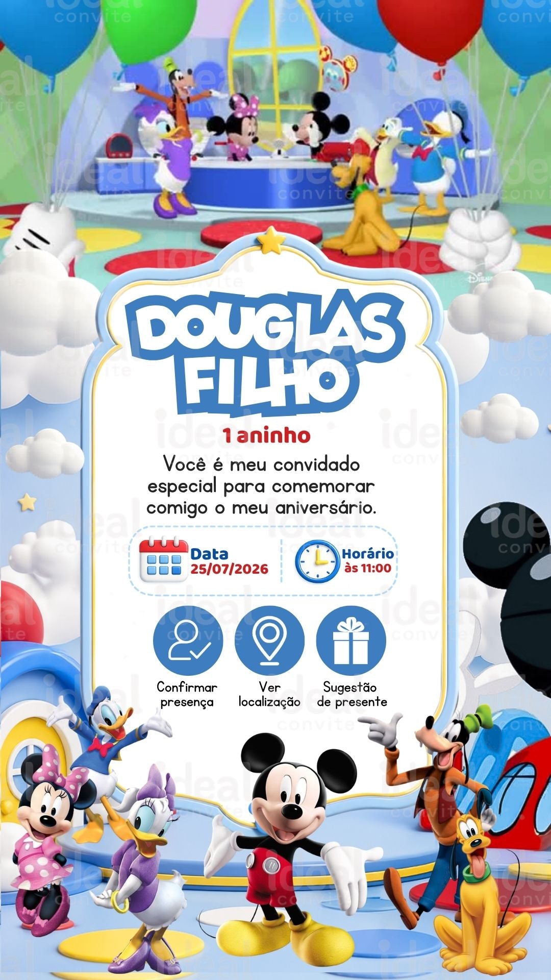 Convite Animado - Turma do Mickey